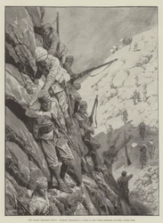 The Indian Frontier Rising, Gurkhas Descending a Pass in the Upper Mohmand Country under Fire